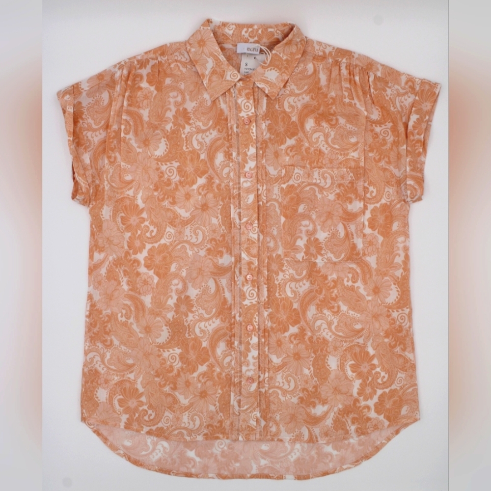 Ecru NWT Sheer Floral Button-Up Blouse – Hutton Style, Size S - Picture 2 of 7